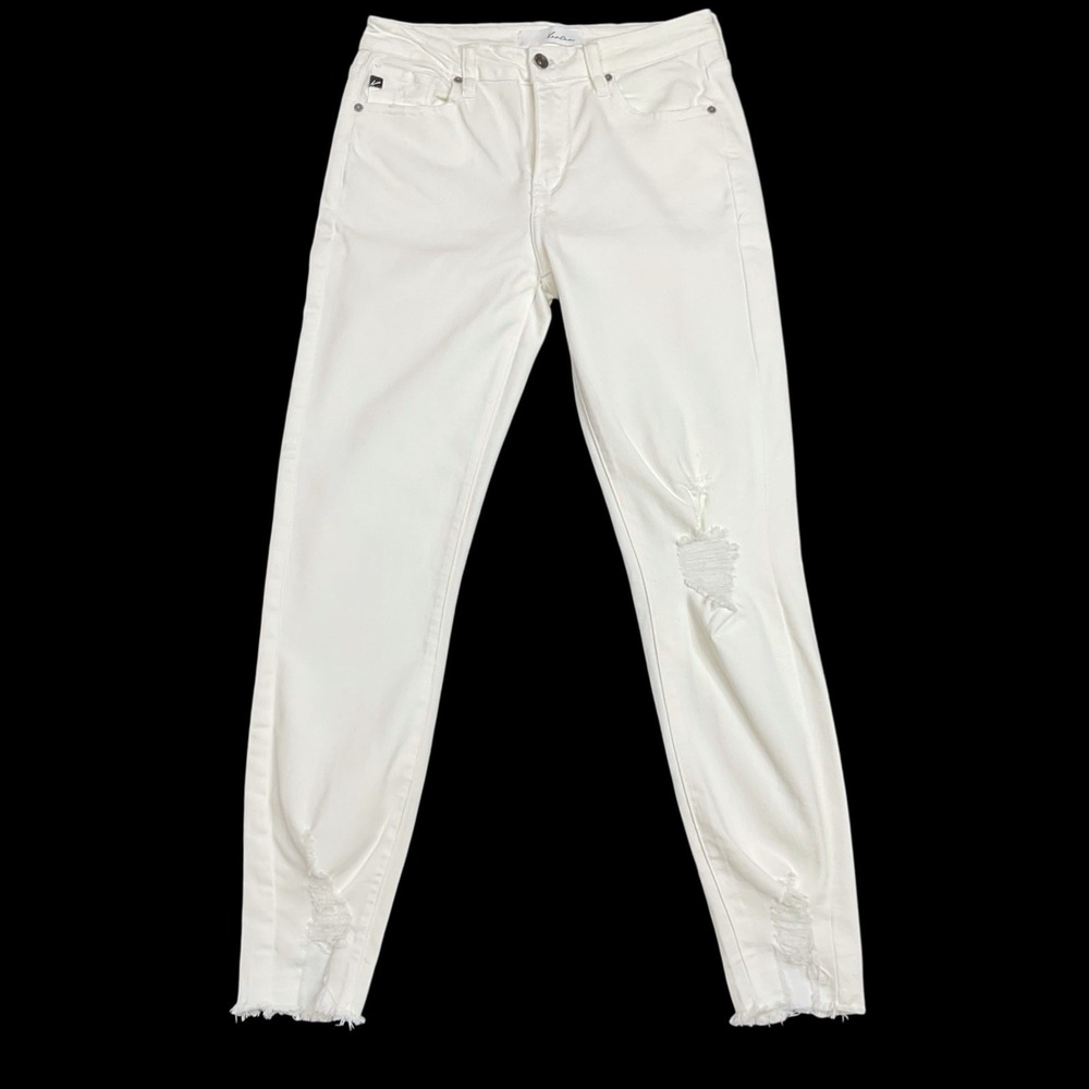 KanCan Jeans Women 7/27 (ACTUAL 28x27) White Mid Rise Skinny Ripped Raw Hem
